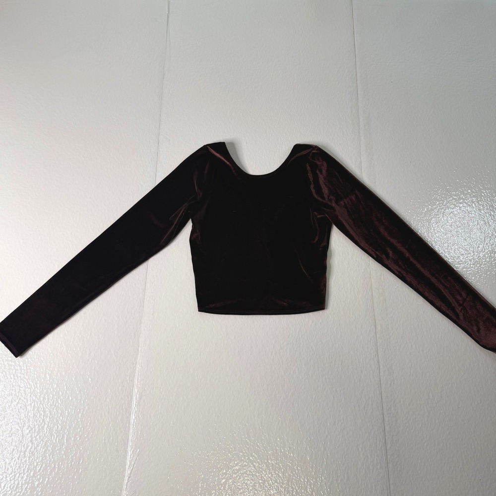 Abercrombie & Fitch Womens Velvet Long Sleeve Scoop Back Crop Top Burgundy M